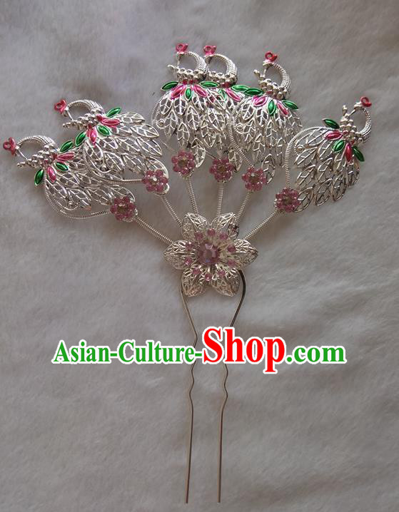 Chinese Ethnic Dai Nationality Hair Accessories Traditional Folk Dance Peacock Hairpins for Women