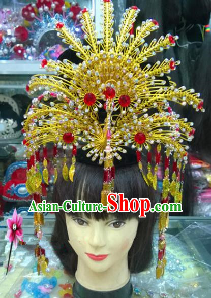 Chinese Classical Hair Accessories Traditional Ancient Beijing Opera Golden Phoenix Coronet for Women