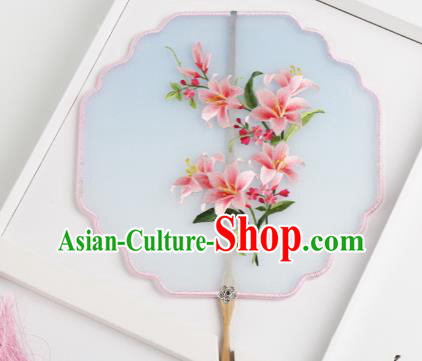 Traditional Chinese Crafts Palace Fans Silk Round Fans Ancient Princess Embroidered Flowers Fan for Women