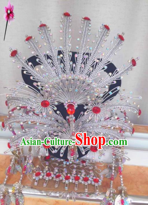 Chinese Classical Princess Hair Accessories Traditional Ancient Beijing Opera White Phoenix Coronet for Women