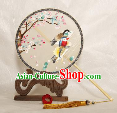 Chinese Traditional Palace Fans Embroidered Mandarin Duck Fans Ancient Hanfu Silk Fan for Women