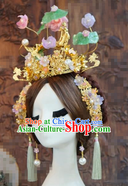 Chinese Ancient Wedding Hair Accessories Lotus Phoenix Coronet Palace Queen Hairpins for Women