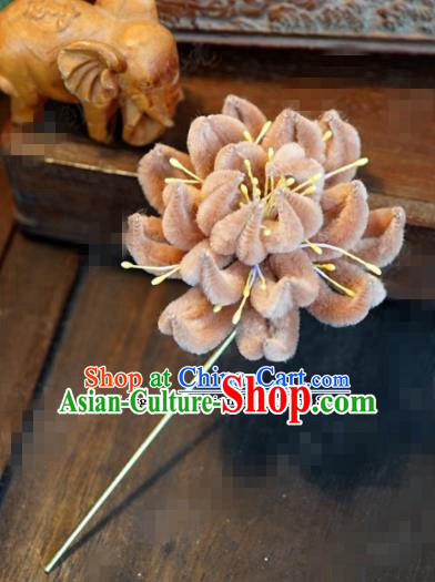 Chinese Ancient Queen Orange Velvet Chrysanthemum Hair Clip Wedding Bride Headdress Hairpins for Women