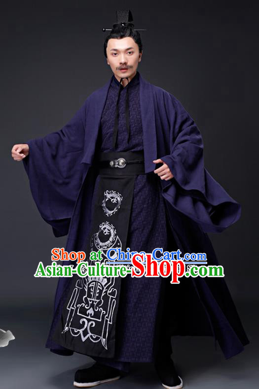 Chinese Ancient Drama Han Dynasty Prime Minister Embroidered Costumes for Men
