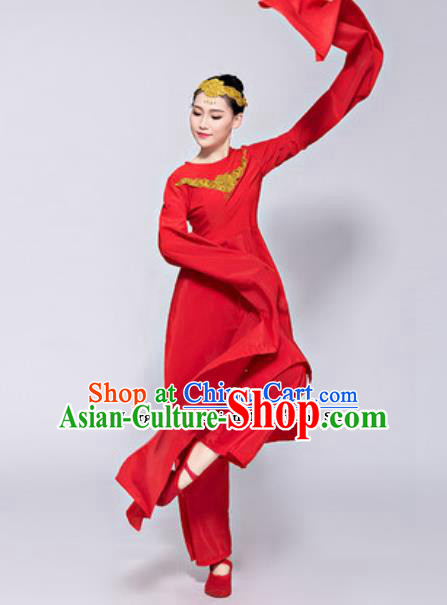 Traditional Chinese Classical Dance Costumes Folk Dance Group Dance Red Dress for Women