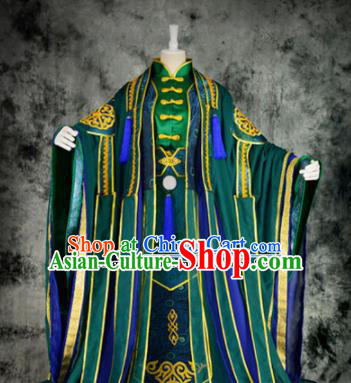 Traditional Chinese Cosplay Royal Highness Embroidered Green Costumes Ancient Swordsman Hanfu Clothing for Men