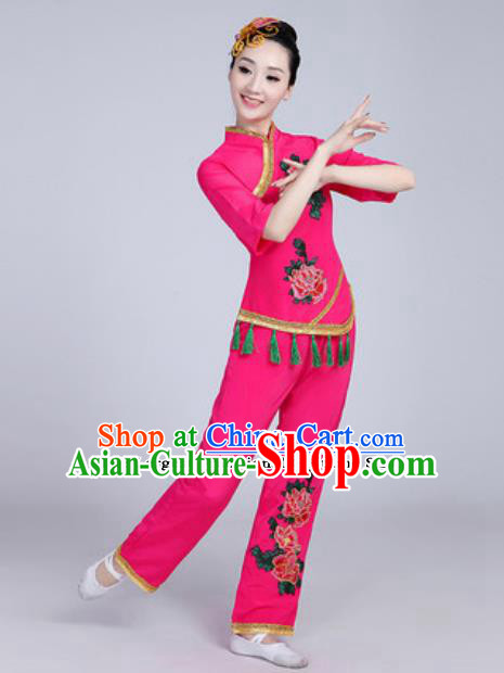 Traditional Chinese Folk Dance Fan Dance Pink Costumes Yanko Dance Clothing for Women