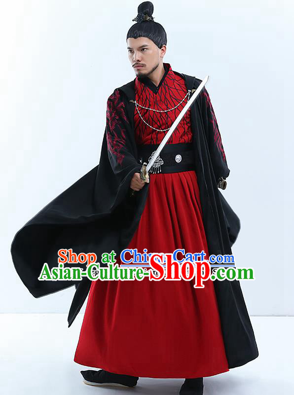 Traditional Chinese Qin Dynasty Swordsman Costumes Ancient Drama King Embroidered Clothing for Men