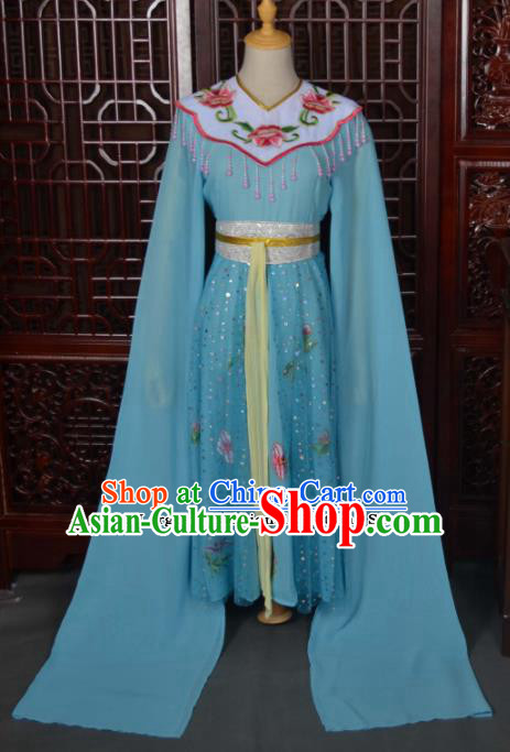 Traditional Chinese Beijing Opera Diva Costumes Ancient Princess Embroidered Blue Dress for Kids