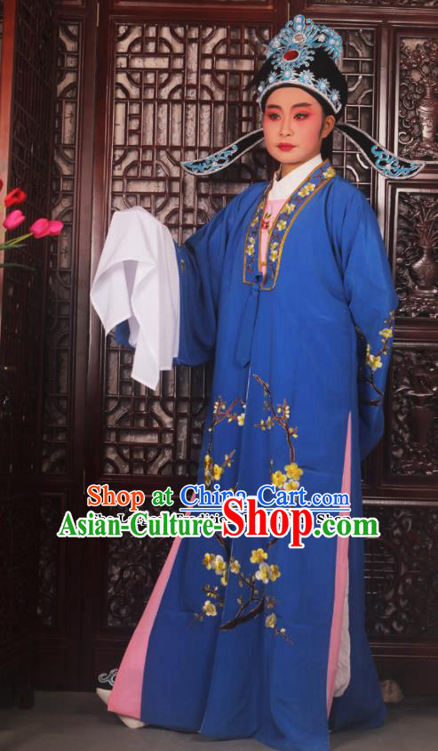 Top Grade Chinese Beijing Opera Costumes Peking Opera Niche Embroidered Blue Robe for Adults