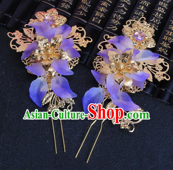 Chinese Traditional Hair Accessories Hair Clip Ancient Princess Purple Flowers Hairpins for Women