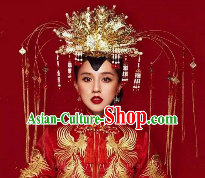 Chinese Handmade Classical Hairpins Tassel Phoenix Coronet Hair Accessories Ancient Bride Headwear for Women