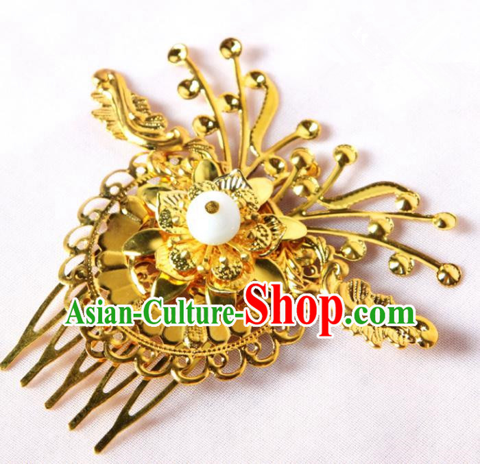 Handmade Asian Chinese Ancient Palace Lady Hair Accessories Hanfu Golden Butterfly Hair Comb for Women