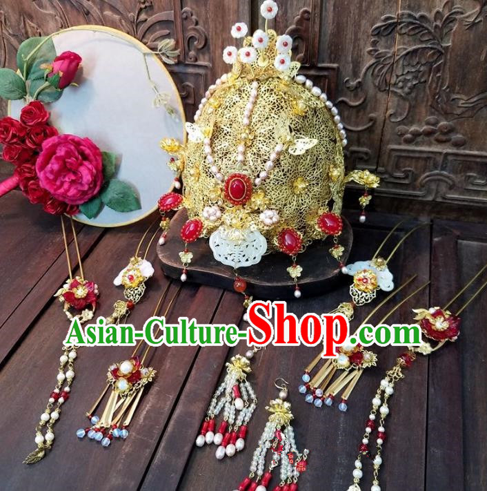 Chinese Handmade Classical Wedding Hair Accessories Phoenix Coronet Ancient Hanfu Bride Hairpins Complete Set for Women