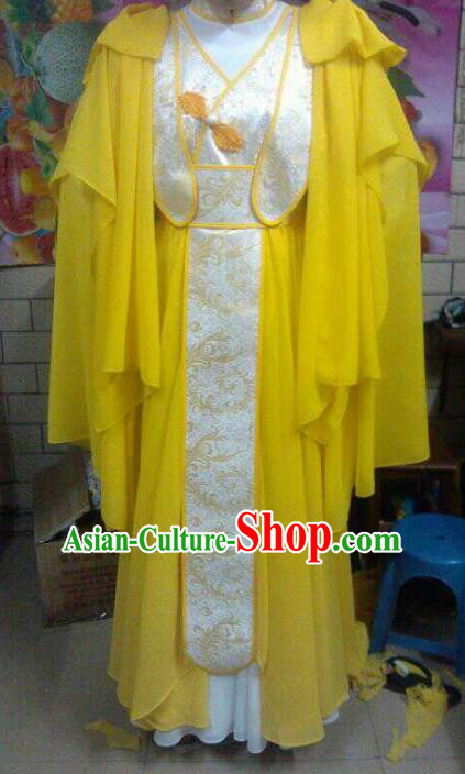 Traditional China Ancient Cosplay Swordsman Costume Palace Princess Yellow Dress for Women