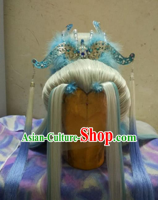 Traditional China Ancient Cosplay Prince Swordsman Wig and Hair Accessories Hairdo Crown for Men