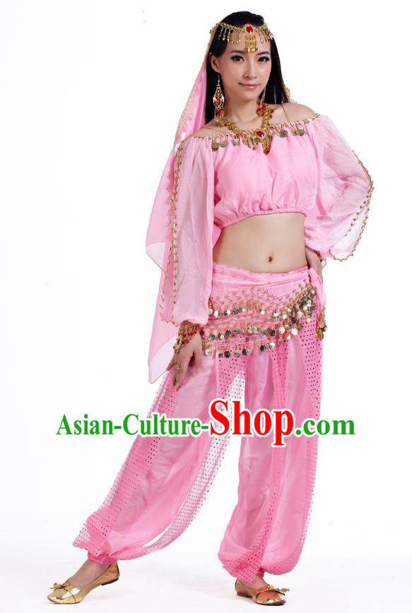 Top Indian Bollywood Belly Dance Pink Costume Oriental Dance Stage Performance Clothing for Women