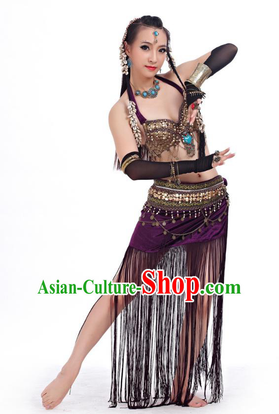 Asian Indian Belly Dance Primitive Tribe Dance Purple Costume India Bollywood Oriental Dance Clothing for Women