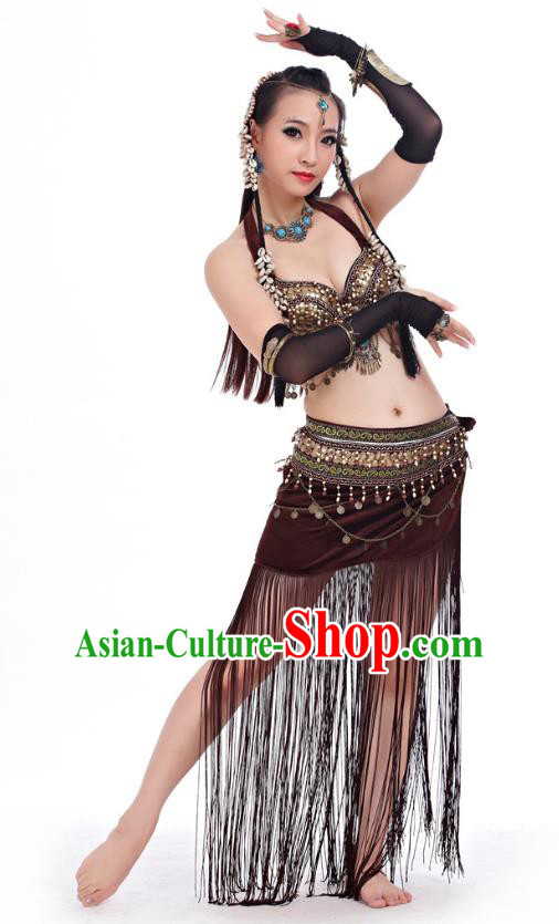 Asian Indian Belly Dance Primitive Tribe Dance Brown Costume India Bollywood Oriental Dance Clothing for Women