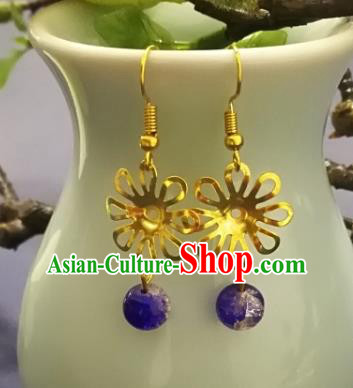 Chinese Handmade Classical Jewelry Accessories Earrings Ancient Palace Lady Purple Bead Tassel Eardrop for Women