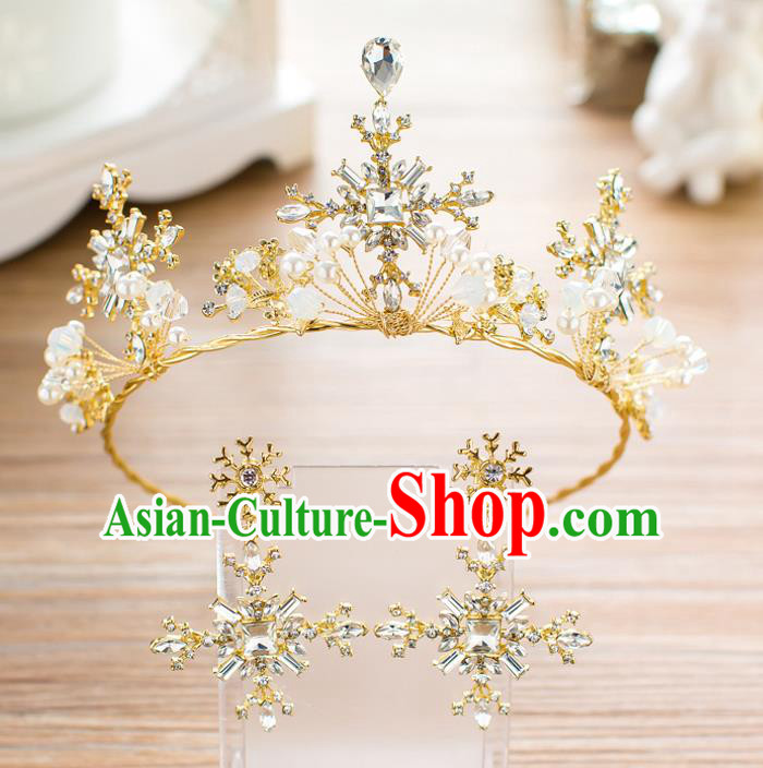 Handmade Classical Wedding Hair Accessories Bride Baroque Golden Crystal Royal Crown Hair Clasp for Women