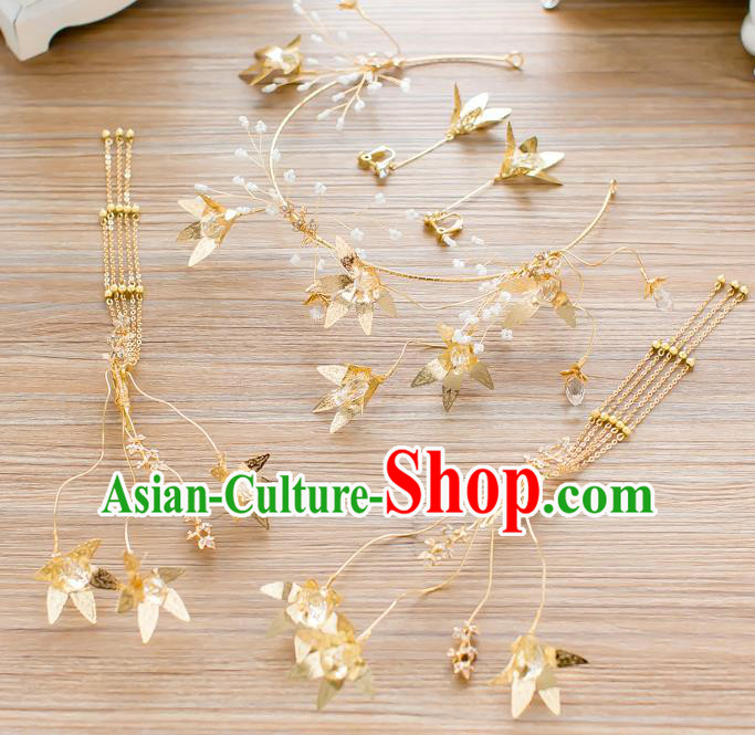 Handmade Classical Wedding Hair Accessories Bride Golden Hair Clasp Headwear Complete Set for Women