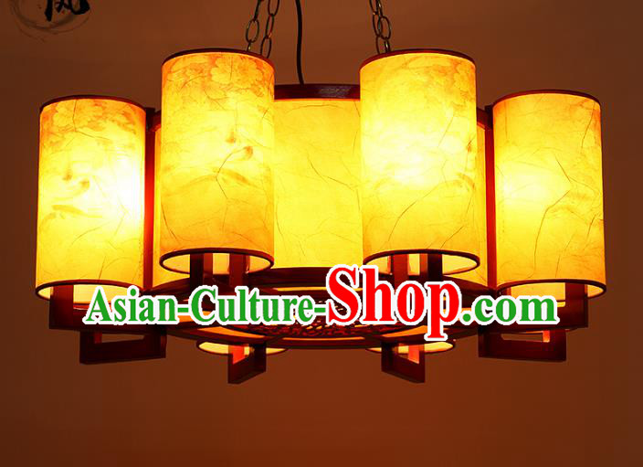 Traditional Chinese Painted Parchment Hanging Palace Lanterns Handmade Eight-Lights Lantern Ancient Ceiling Lamp