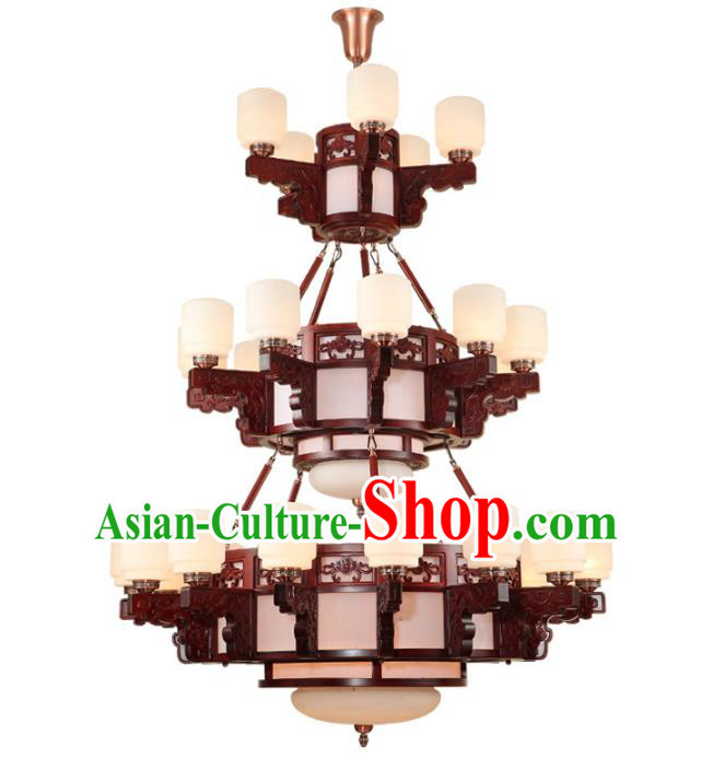 Traditional Chinese Three-layers Ceiling Palace Lanterns Handmade Wood Carving Lantern Ancient Lamp