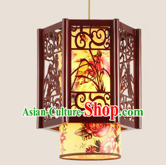 Traditional Chinese Handmade Lantern Wood Carving Orchid Hanging Lantern Asian Palace Ceiling Lanterns Ancient Lantern
