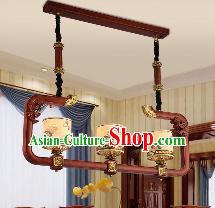 Traditional Chinese Handmade Hanging Lantern Three-Lights Wood Palace Lantern Ancient Ceiling Lanterns