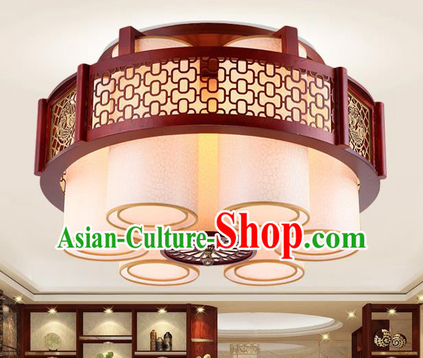 Traditional Chinese Handmade Palace Lantern Six-Lights Ceiling Lanterns Ancient Wood Lamp
