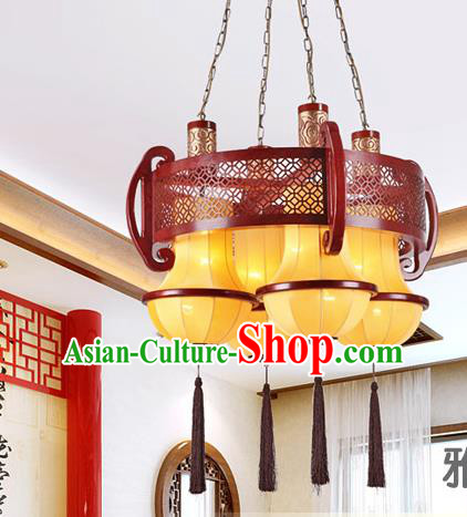 Traditional Chinese Palace Lantern Handmade Four-Lights Hanging Ceiling Lanterns Ancient Lamp