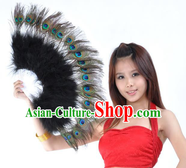 Indian Bollywood Belly Dance Fans Black Feather Folding Fans for Women