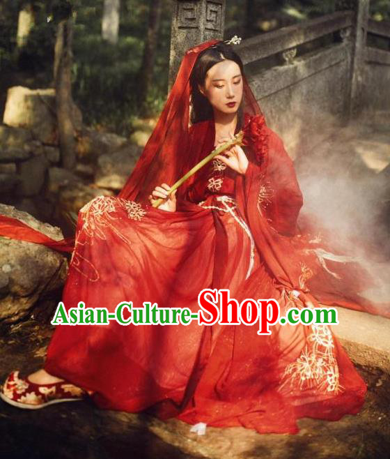 Chinese Song Dynasty Princess Wedding Dress Ancient Bride Embroidered Costume Complete Set