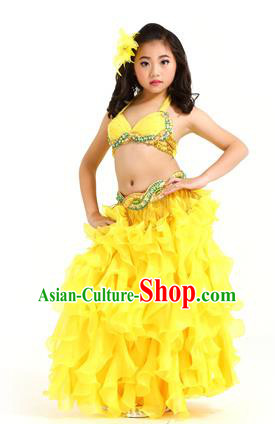 Traditional Indian Belly Dance Yellow Dress Asian India Oriental Dance Costume for Kids