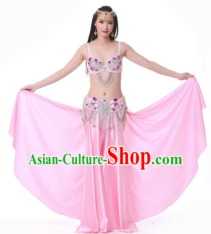 Asian Indian Belly Dance Costume Stage Performance Oriental Dance Pink Dress for Women