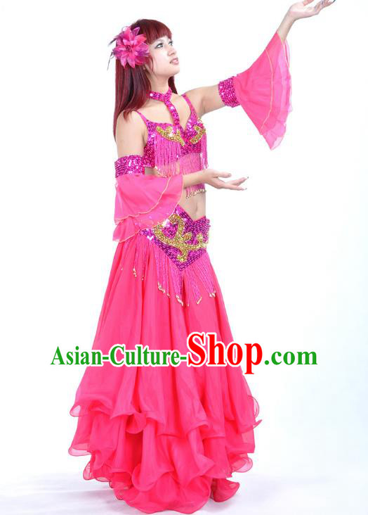 Asian Indian Belly Dance Costume Rosy Dress Stage Performance Oriental Dance Clothing for Women