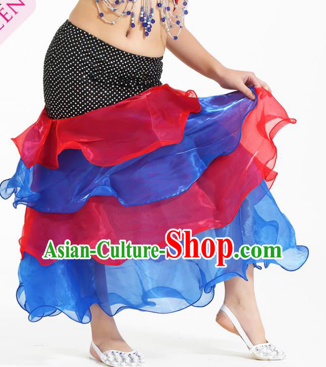Asian Indian Belly Dance Red and Blue Skirt Stage Performance Oriental Dance Clothing for Kids