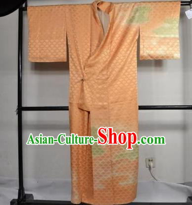 Japan Traditional Kimonos Costume Orange Satin Yukata Dress Japanese Furisode Kimono for Women