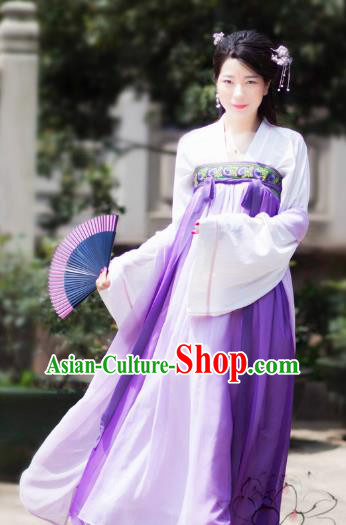 Chinese Tang Dynasty Princess Purple Dress Ancient Palace Lady Embroidered Costume for Women