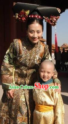 Chinese Qing Dynasty Empress Dowager Ci An Historical Costume Ancient Manchu Queen Mother Dress for Women