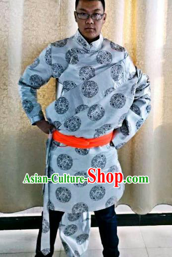 Traditional Chinese Zang Nationality Costume, Tibetan Ethnic Minority Kang-pa Grey Tibetan Robe for Men