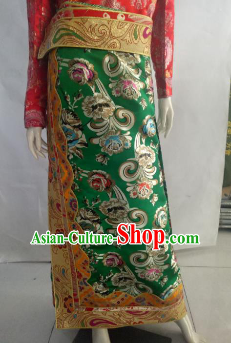Chinese Tibetan Nationality Costume Green Tibetan Robe, Traditional Zang Ethnic Minority Clothing for Women