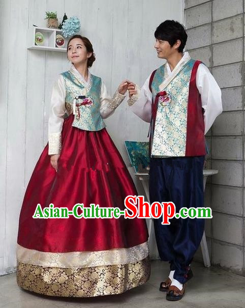 Asian Korean Traditional Costumes Ancient Korean Hanbok Bride and Bridegroom Wedding Costumes Complete Set