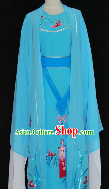 China Traditional Beijing Opera Niche Embroidered Orchid Costume Chinese Peking Opera Scholar Light Blue Robe for Adults
