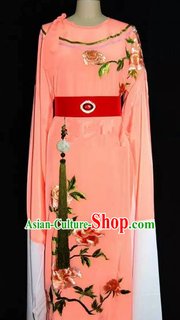 China Traditional Beijing Opera Young Men Embroidered Peony Costume Chinese Peking Opera Niche Orange Robe for Adults