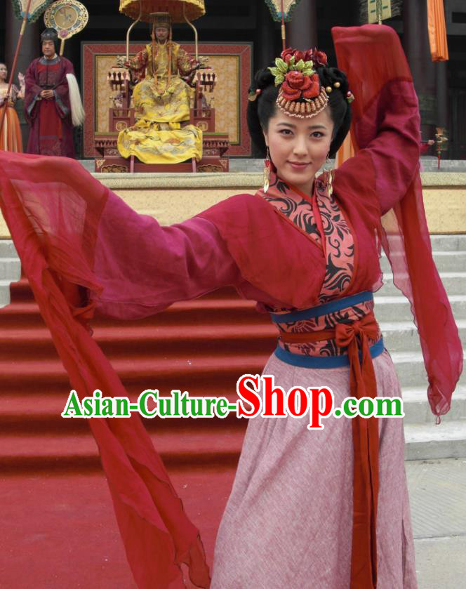 Chinese Tang Dynasty Geisha Embroidered Hanfu Dress Ancient Courtesan Zhao Hongchen Replica Costume for Women