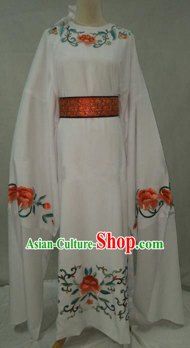 Traditional Chinese Beijing Opera Niche Water Sleeve White Robe Peking Opera Young Men Costume for Adults