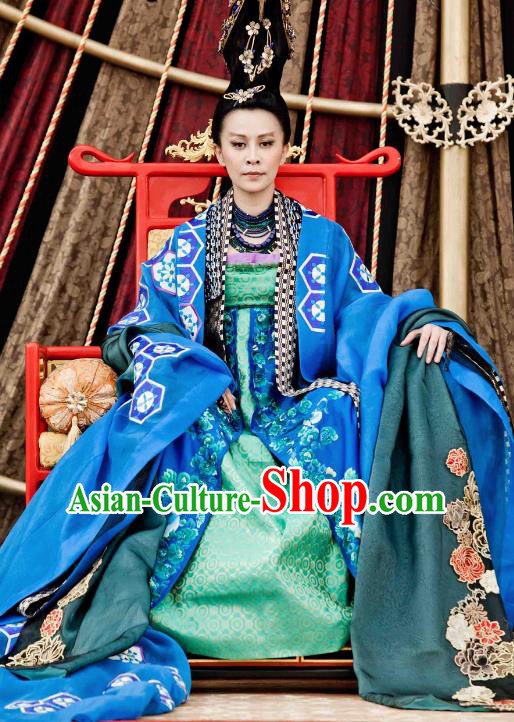 Chinese Ancient Tang Dynasty Emperor Wu Zetian Hanfu Dress Empress Tailing Embroidered Historical Costume for Women