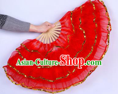 Chinese Folk Dance Props Accessories Stage Performance Yangko Red Folding Fans for Women